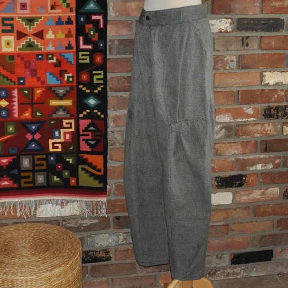 Vintage 80s Le Chateau Grey Calico Yellow Floral Oversized Barrel Pants 34 - Picture 2 of 9